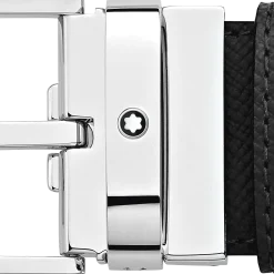 Black/blue 35 mm reversible leather belt