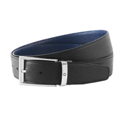 Black/blue 35 mm reversible leather belt