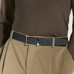 Black/blue 35 mm reversible leather belt