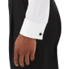 Cufflinks, round in stainless steel with carbon-patterned inlay