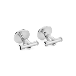 Cufflinks, round in stainless steel with carbon-patterned inlay