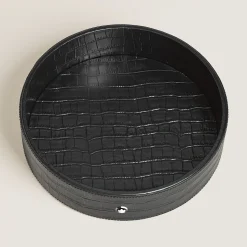 Desk Tray Large, Croco-Embossed Leather, Black