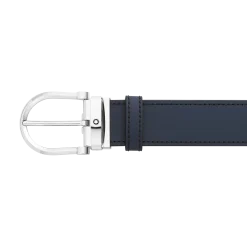 Horseshoe buckle black/blue 35 mm reversible leather belt