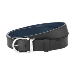 Horseshoe buckle black/blue 35 mm reversible leather belt