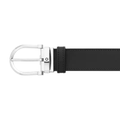 Horseshoe buckle black/blue 35 mm reversible leather belt