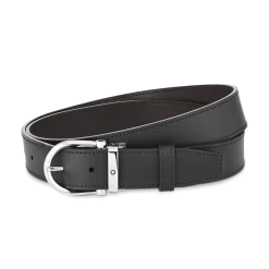 Horseshoe buckle black/brown 35 mm reversible leather belt