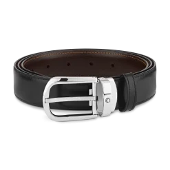 Horseshoe buckle black/brown 30 mm reversible leather belt