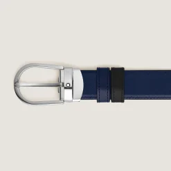 Horseshoe buckle black/ink blue 30mm reversible leather belt