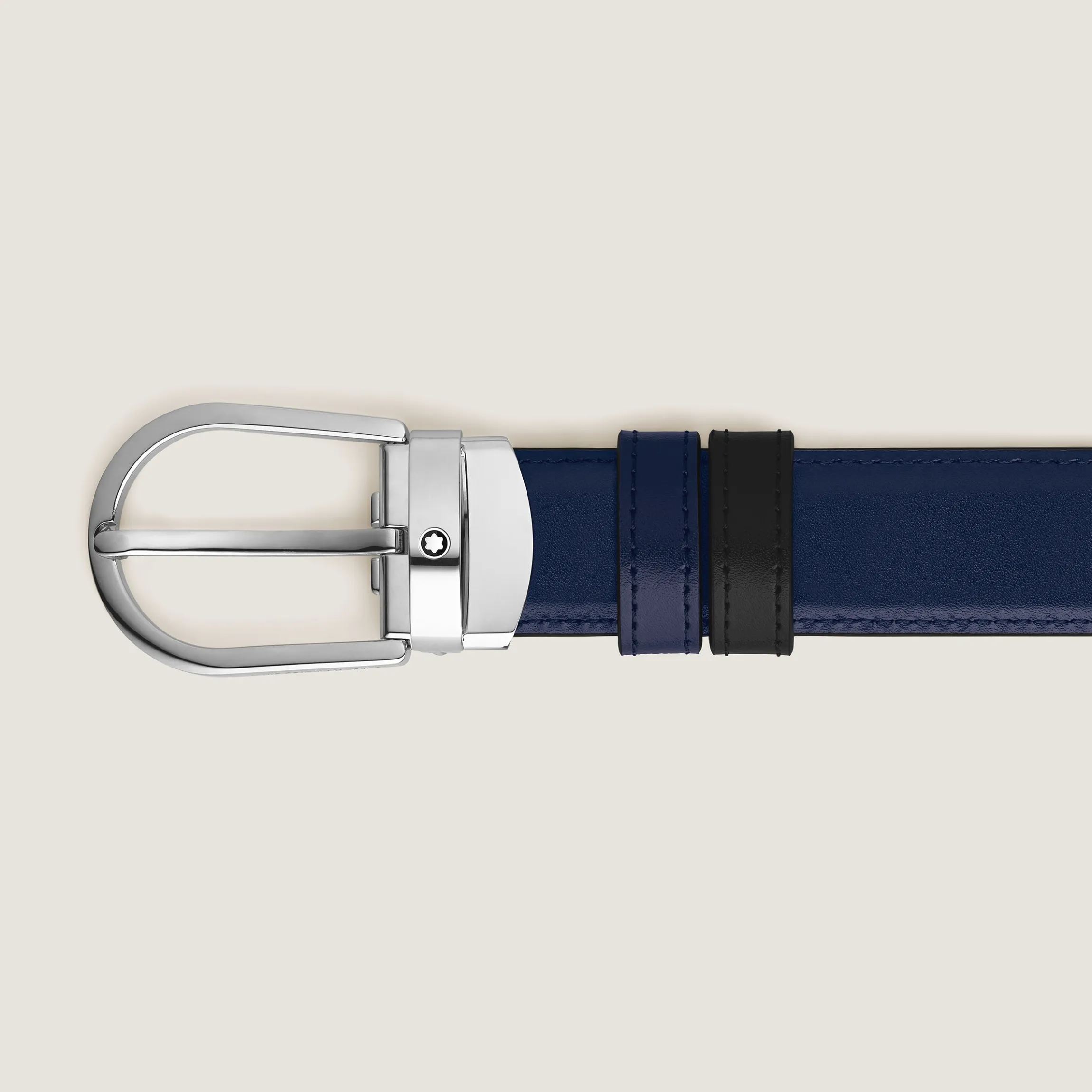 Horseshoe buckle black/ink blue 30mm reversible leather belt
