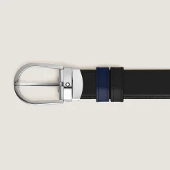 Horseshoe buckle black/ink blue 30mm reversible leather belt