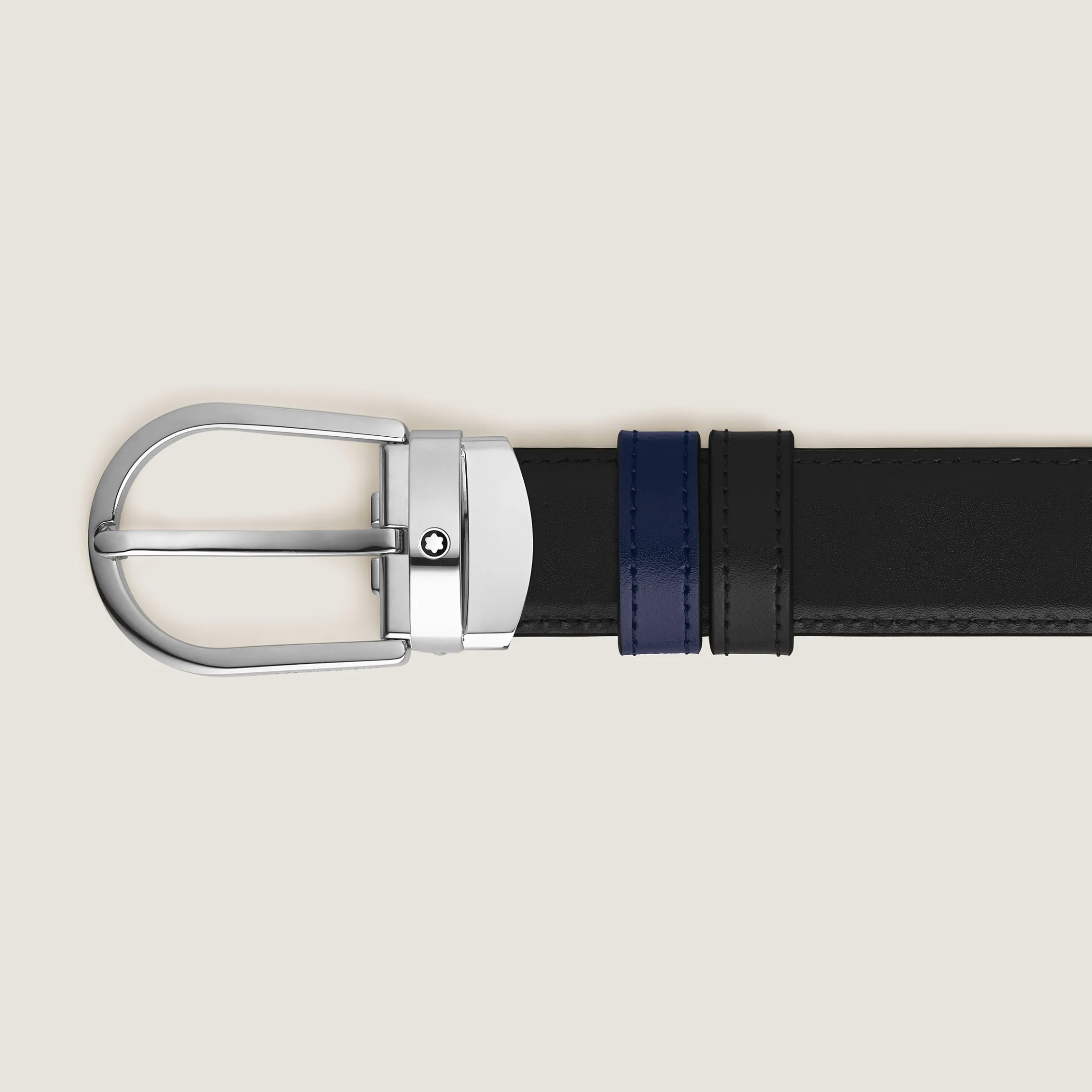 Horseshoe buckle black/ink blue 30mm reversible leather belt