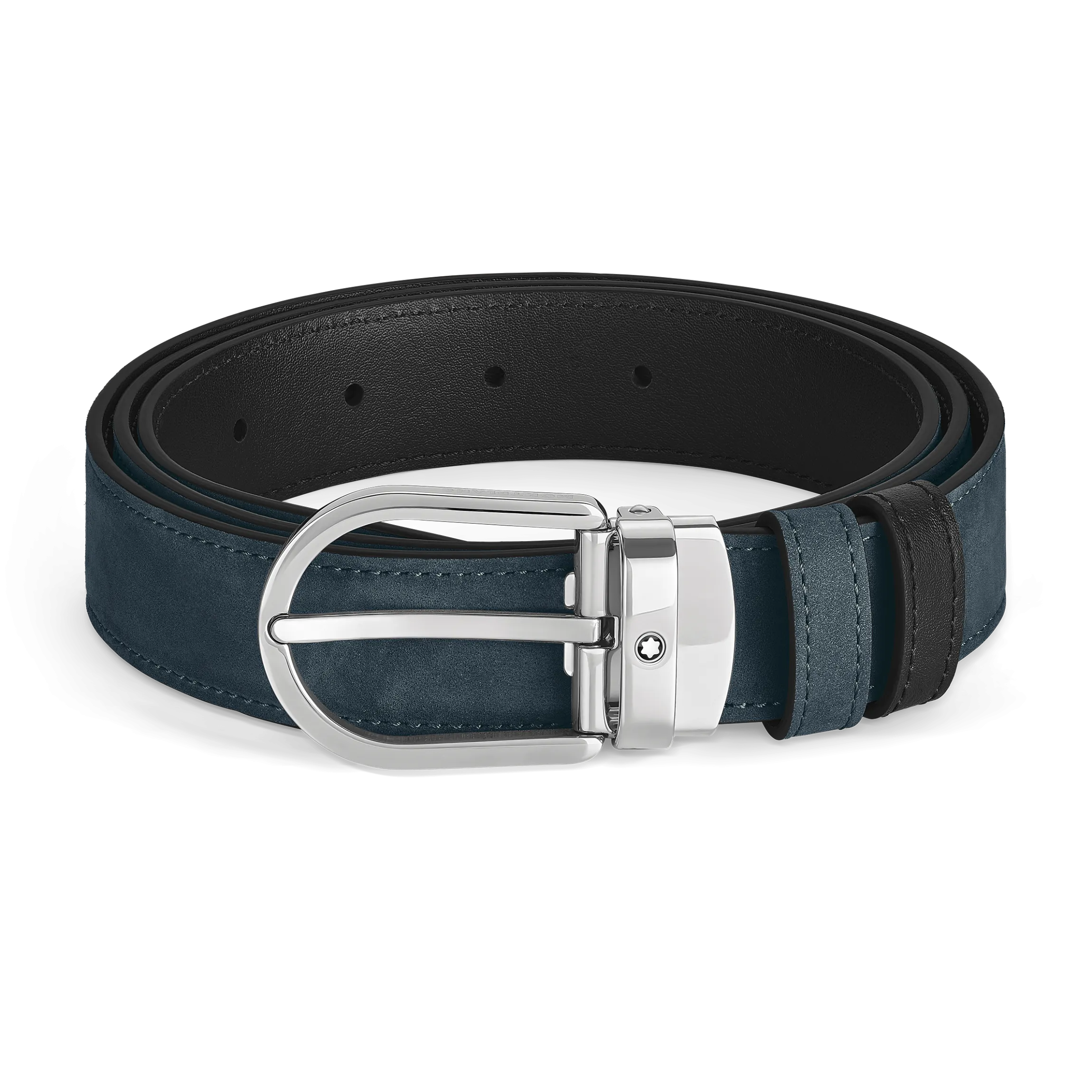 Horseshoe buckle velvet blue/black 30mm reversible leather belt