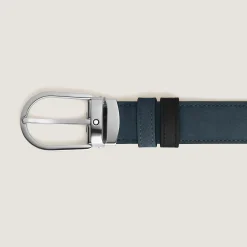 Horseshoe buckle velvet blue/black 30mm reversible leather belt