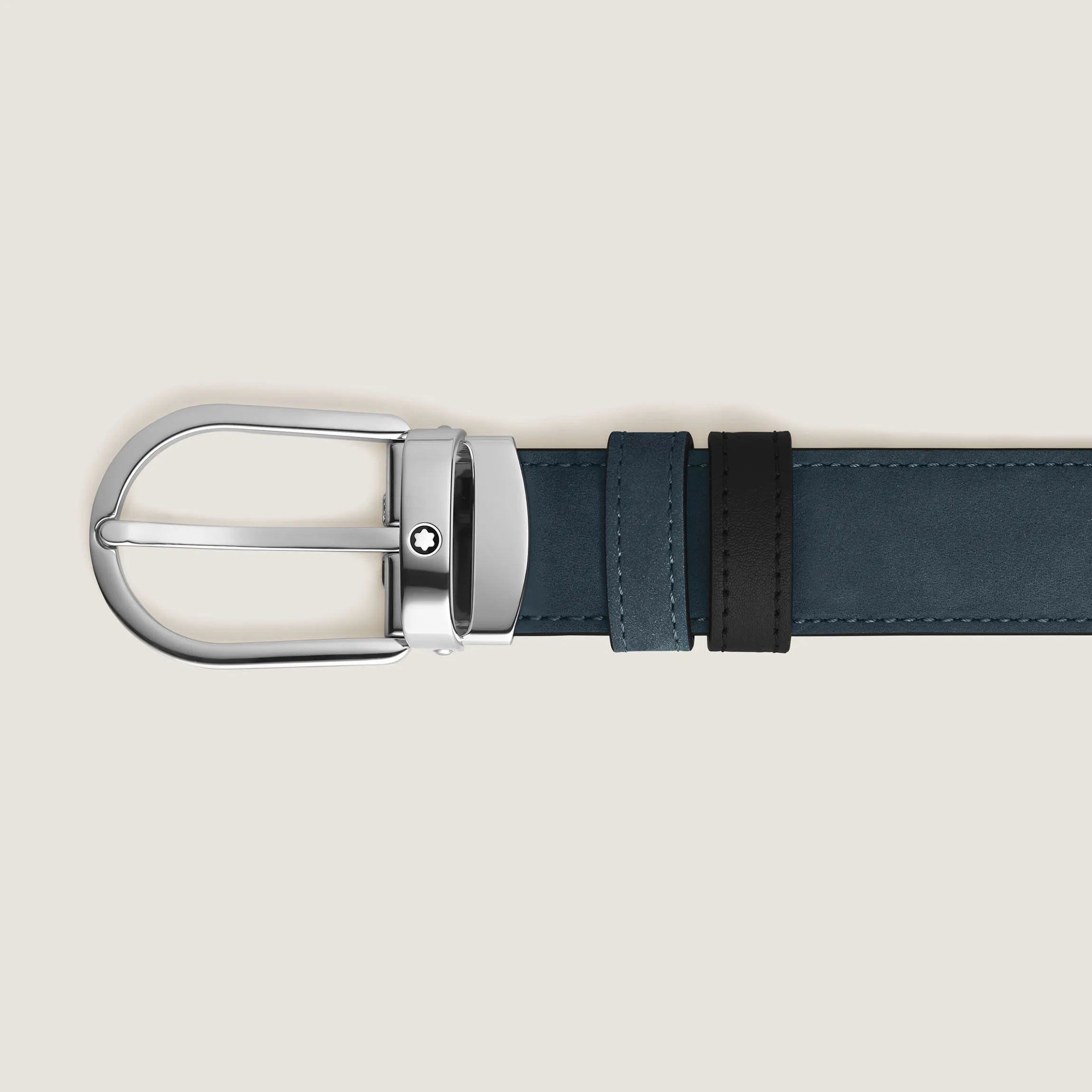 Horseshoe buckle velvet blue/black 30mm reversible leather belt