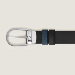 Horseshoe buckle velvet blue/black 30mm reversible leather belt
