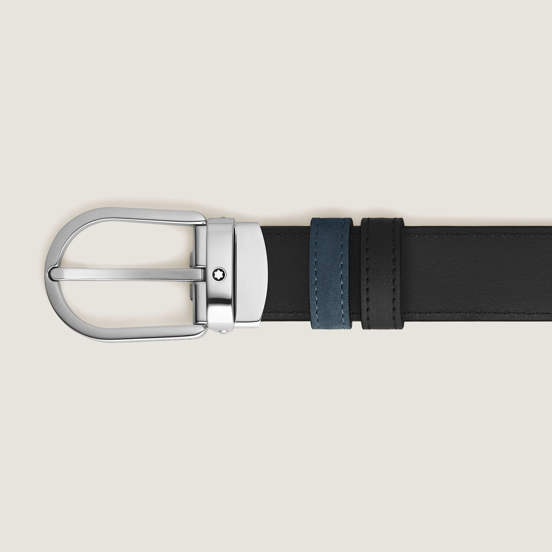 Horseshoe buckle velvet blue/black 30mm reversible leather belt