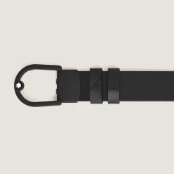 Horseshoe light buckle black/black 30mm reversible leather belt