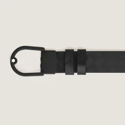 Horseshoe light buckle black/black 30mm reversible leather belt
