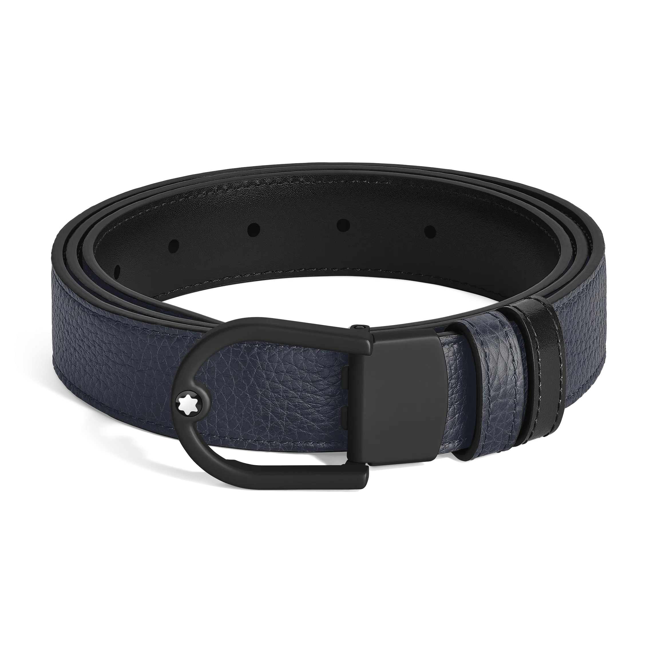 Horseshoe light buckle midnight blue/black 30mm reversible leather belt