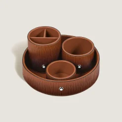 Large Round Desk Tray in Corteccia Sfumato Leather