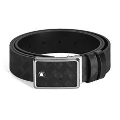 Marquetry plate buckle black/black 30mm reversible leather belt