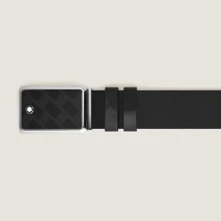 Marquetry plate buckle black/black 30mm reversible leather belt
