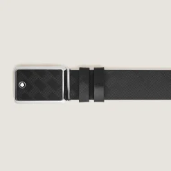 Marquetry plate buckle black/black 30mm reversible leather belt