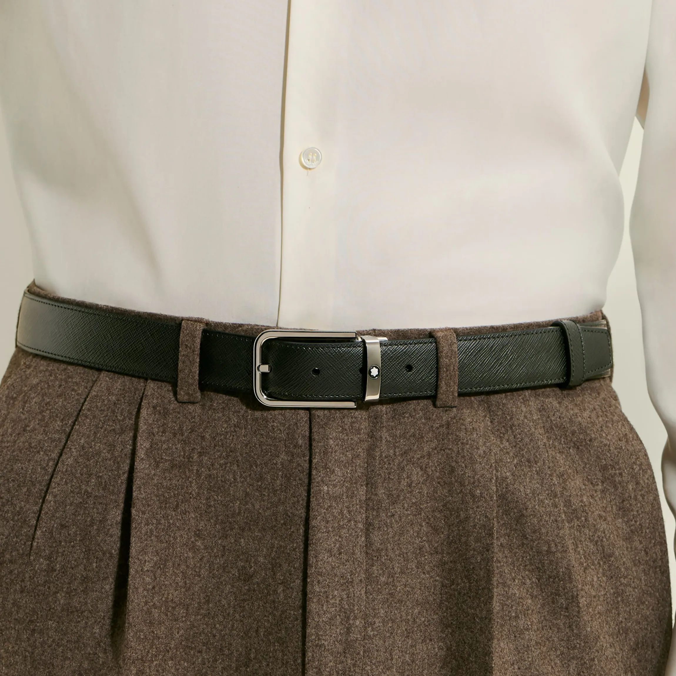 30 mm Reversible Belt in Sartorial Leather with Rectangular Buckle