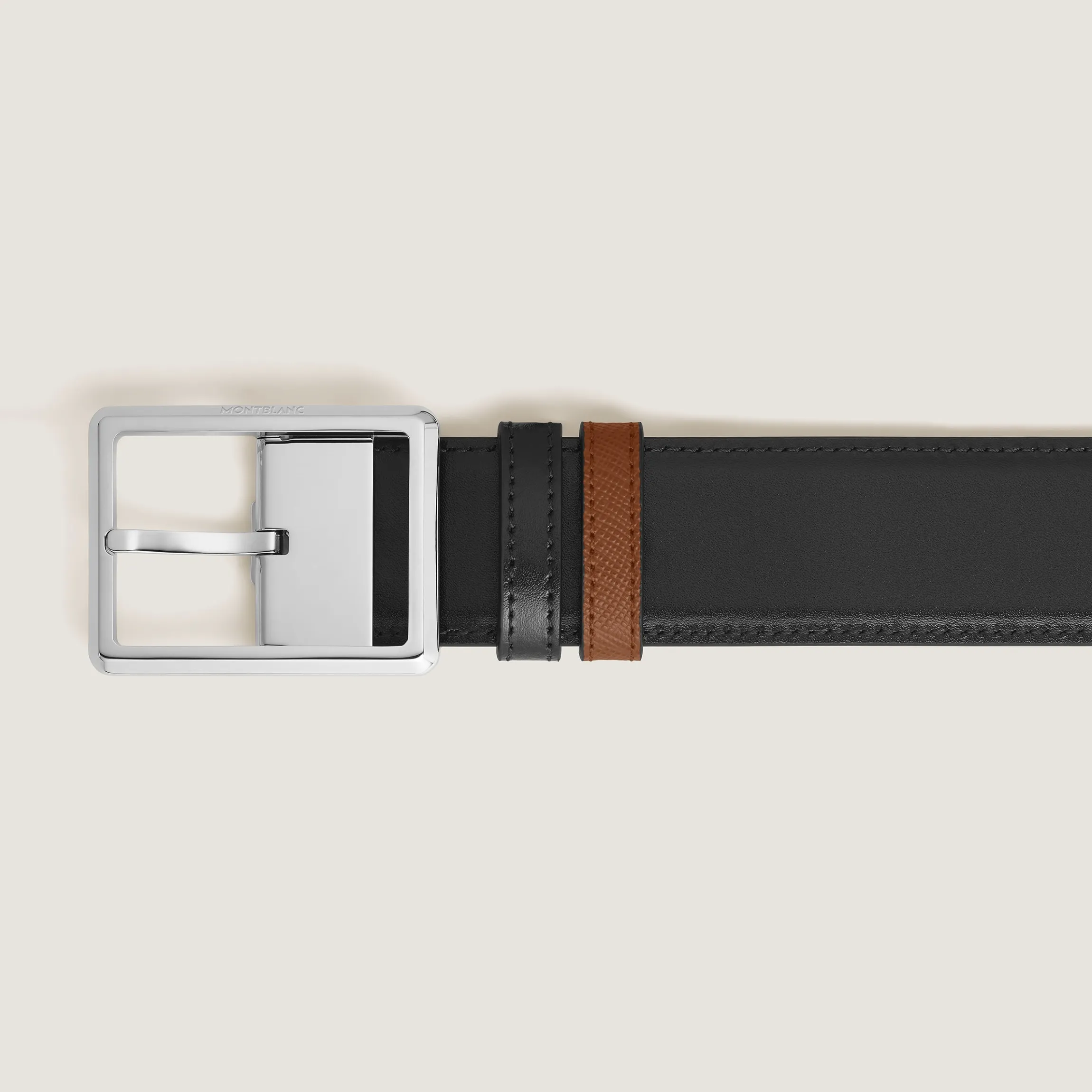 35 mm Reversible Belt in Sartorial Leather with Rectangular Buckle