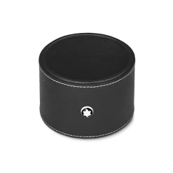 Round desk tray in black leather (Medium)