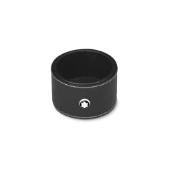 Round desk tray in black leather (Small)