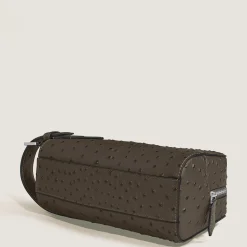 Toiletry Clutch in Ostrich-Embossed Leather