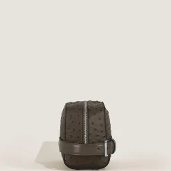 Toiletry Clutch in Ostrich-Embossed Leather