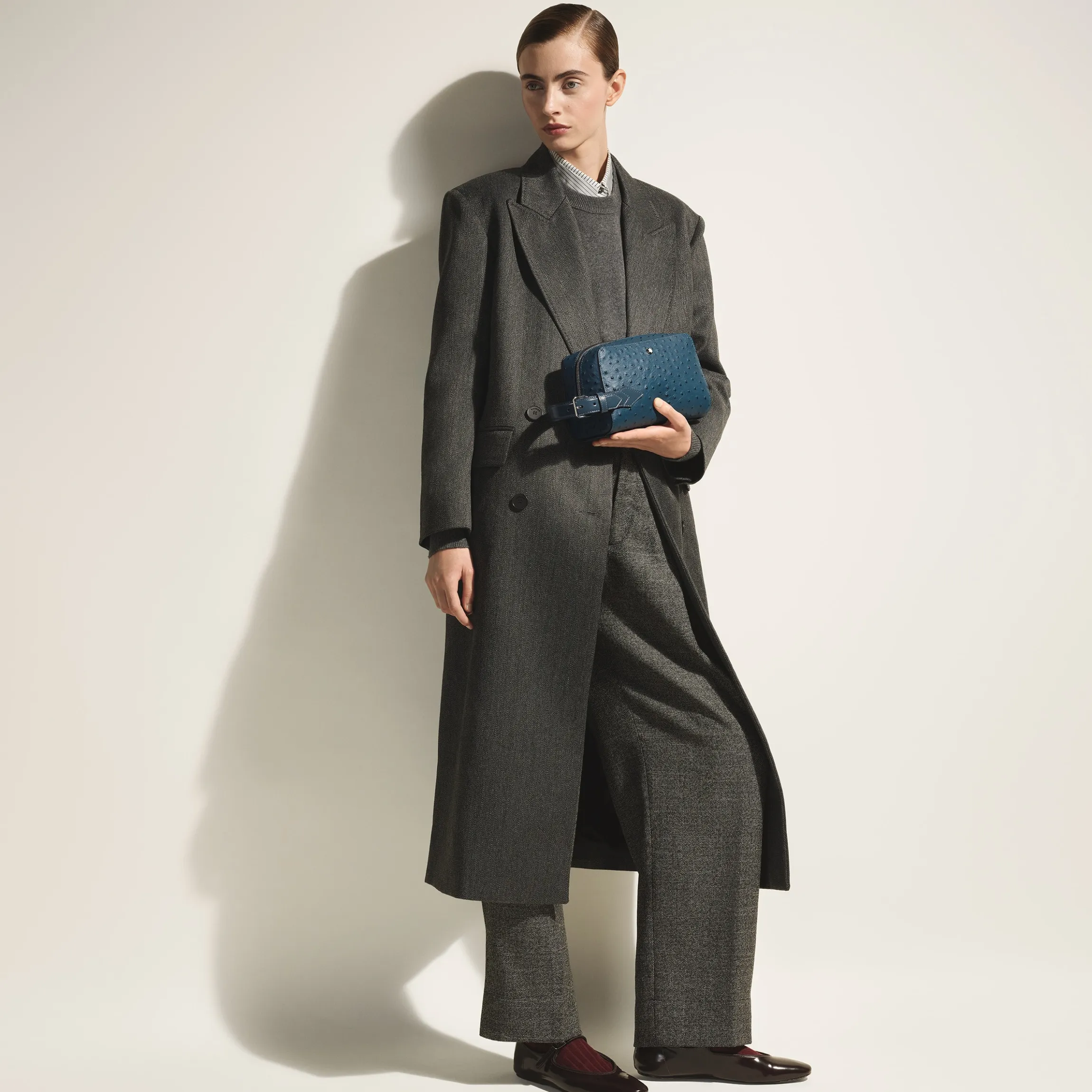 Toiletry Clutch in Ostrich-Embossed Leather